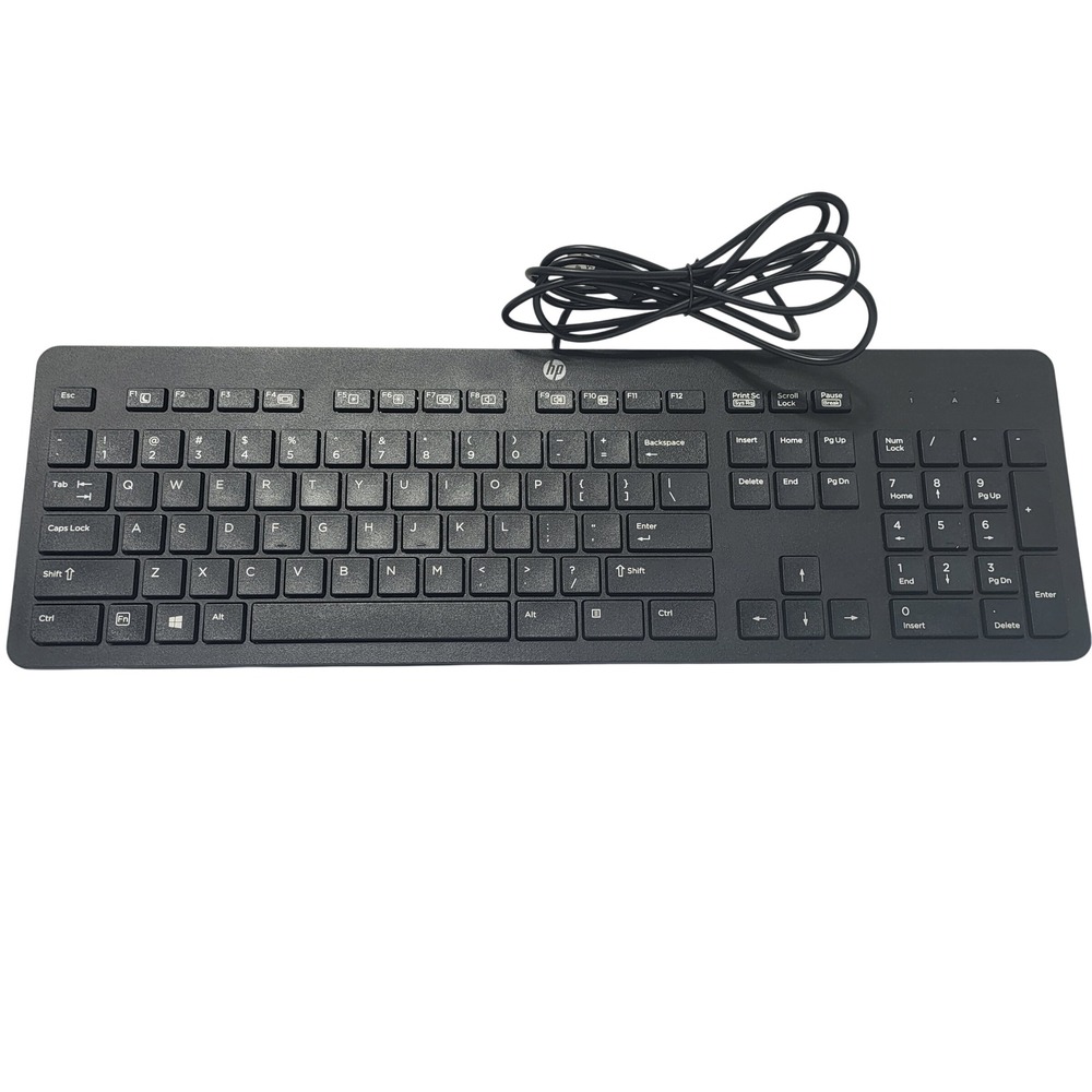 HP KBAR211 Wired USB Keyboard Black Full Size Numeric Keypad‎ "Tested"